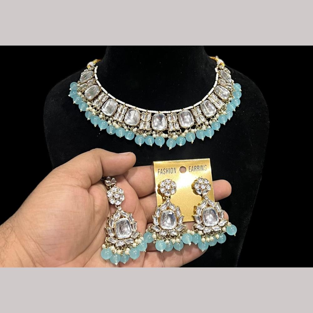 Hira Collection Gold Plated Kundan Stone And Beads Necklace Set