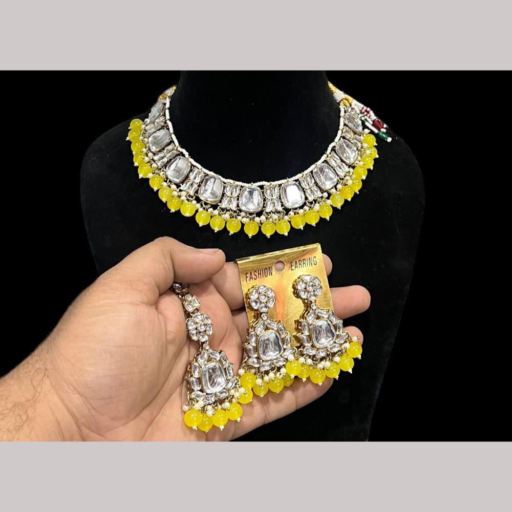 Hira Collection Gold Plated Kundan Stone And Beads Necklace Set