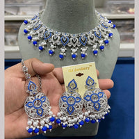 Hira Collections Silver Plated Crystal Stone And Beads Necklace Set