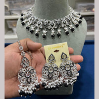 Hira Collections Silver Plated Crystal Stone And Beads Necklace Set