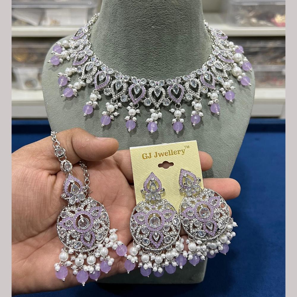 Hira Collections Silver Plated Crystal Stone And Beads Necklace Set