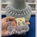 Hira Collections Silver Plated Crystal Stone And Beads Necklace Set