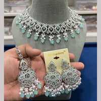 Hira Collections Silver Plated Crystal Stone And Beads Necklace Set