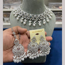 Hira Collections Silver Plated Crystal Stone And Beads Necklace Set