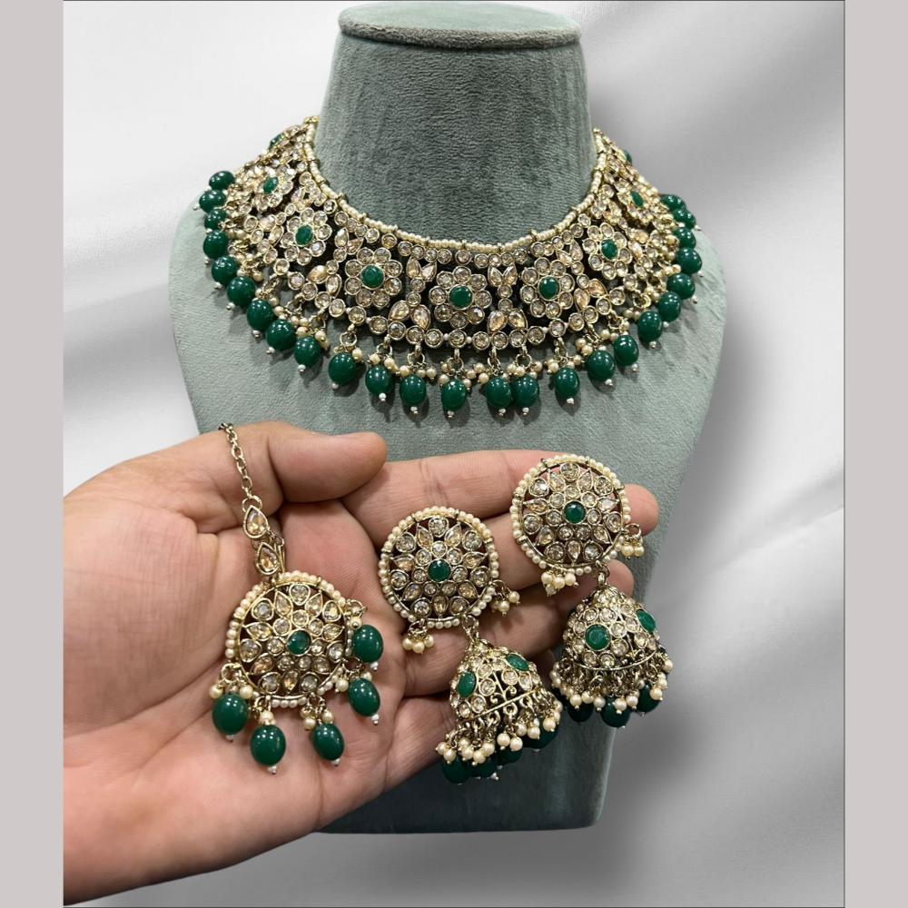 Hira Collections Gold Plated Crystal Stone And Beads Necklace Set