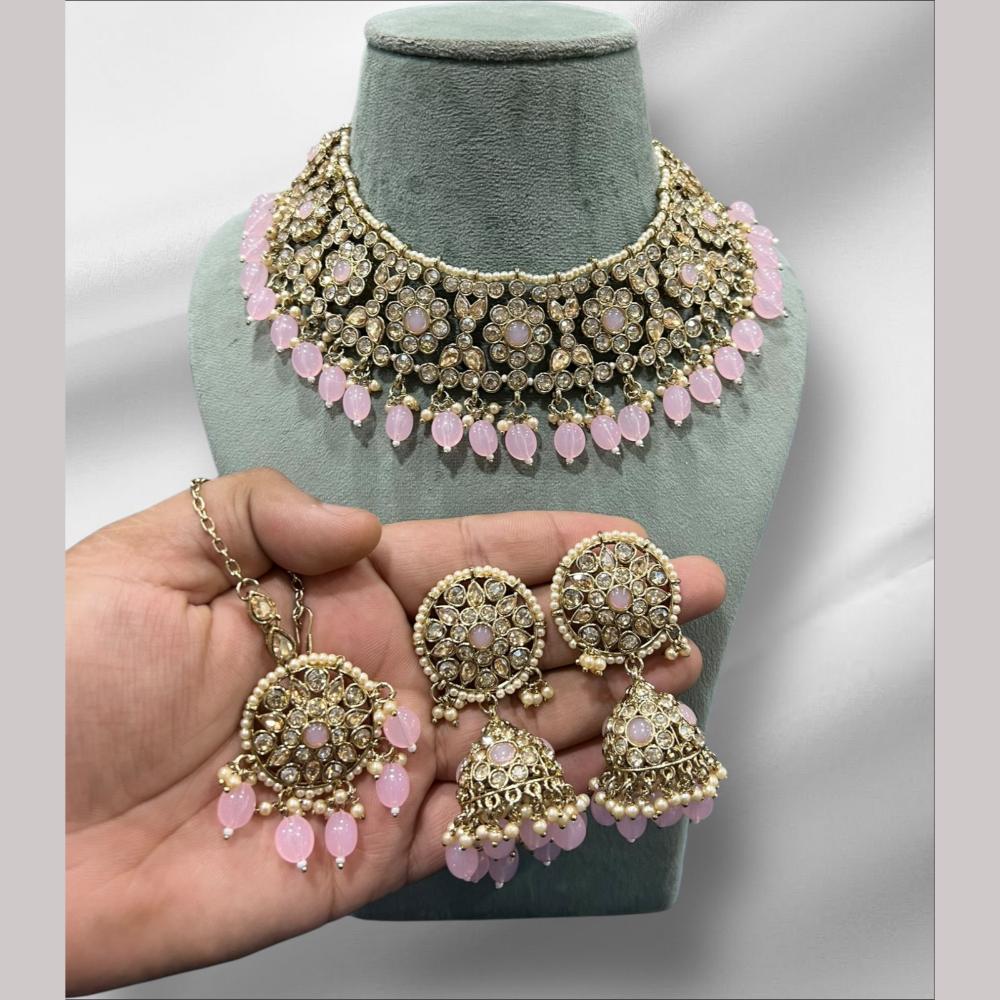 Hira Collections Gold Plated Crystal Stone And Beads Necklace Set