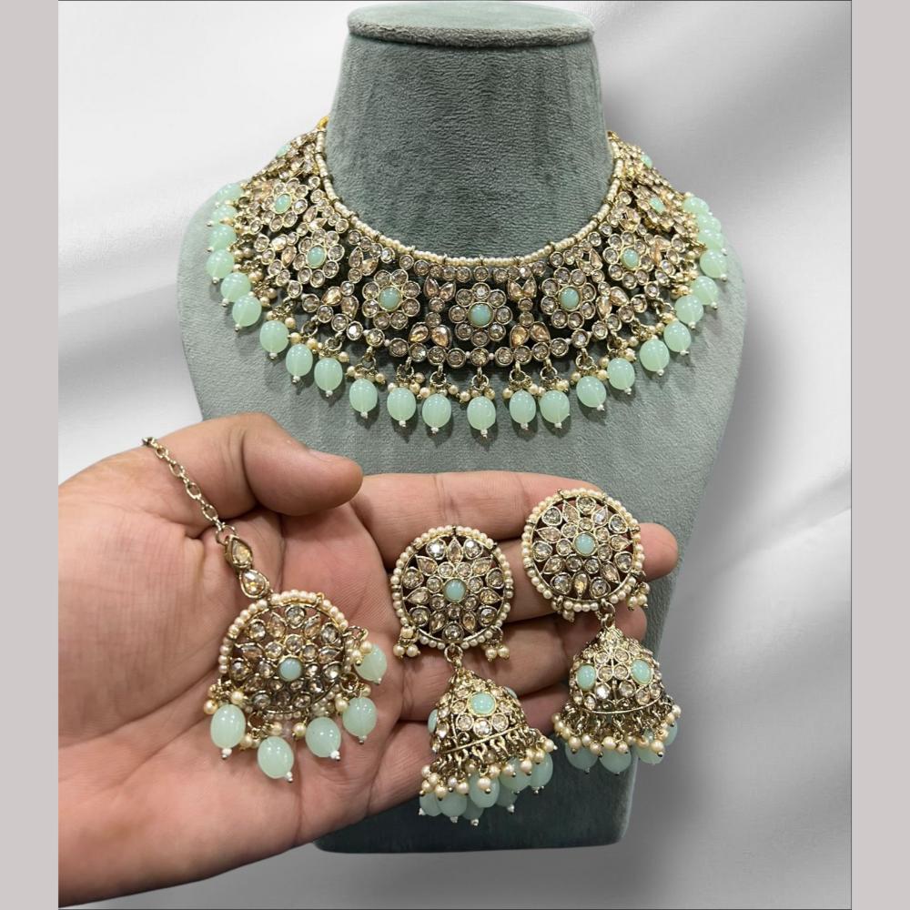 Hira Collections Gold Plated Crystal Stone And Beads Necklace Set