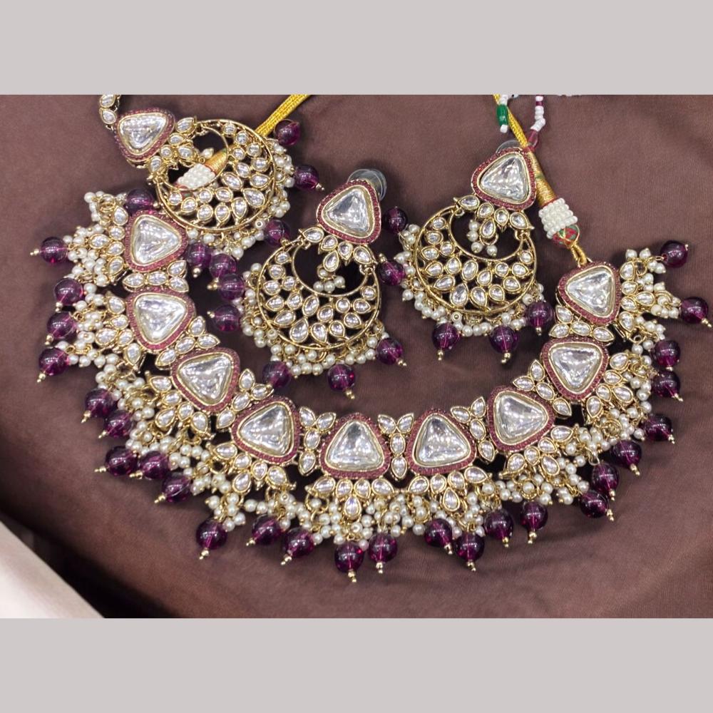 Hira Collections Gold Plated Kundan Stone And Beads Necklace Set