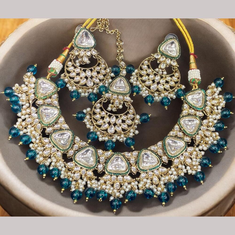 Hira Collections Gold Plated Kundan Stone And Beads Necklace Set