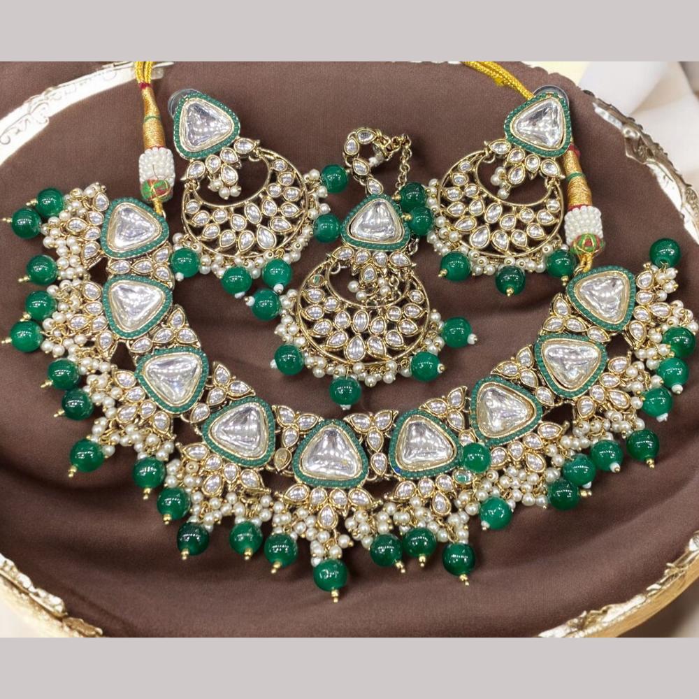 Hira Collections Gold Plated Kundan Stone And Beads Necklace Set