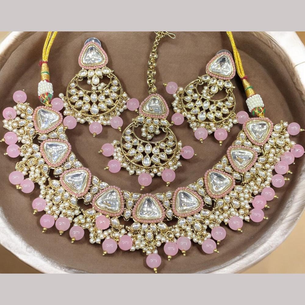 Hira Collections Gold Plated Kundan Stone And Beads Necklace Set