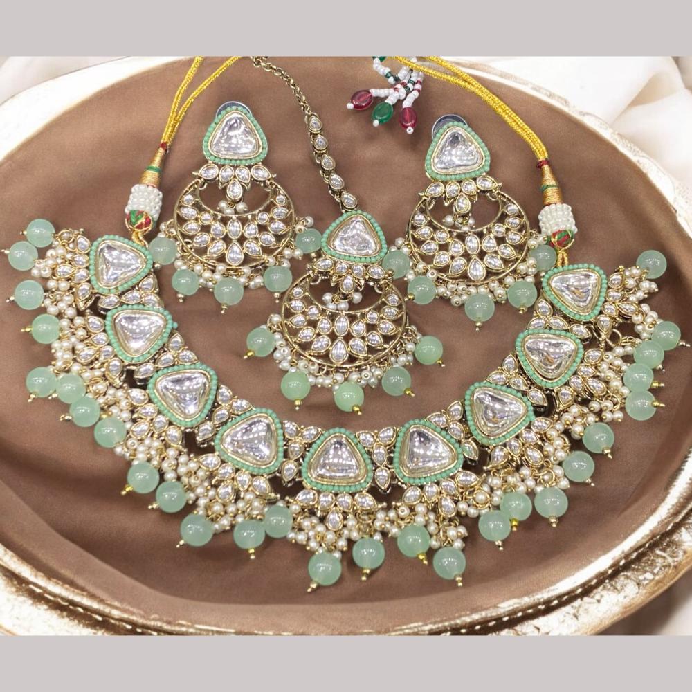Hira Collections Gold Plated Kundan Stone And Beads Necklace Set