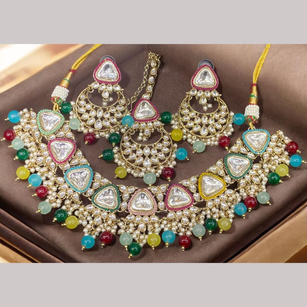 Hira Collections Gold Plated Kundan Stone And Beads Necklace Set