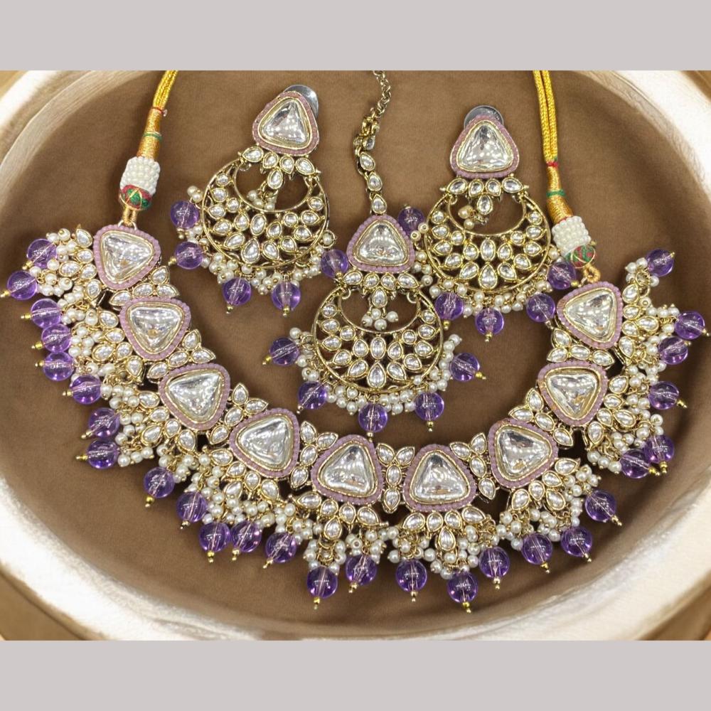 Hira Collections Gold Plated Kundan Stone And Beads Necklace Set
