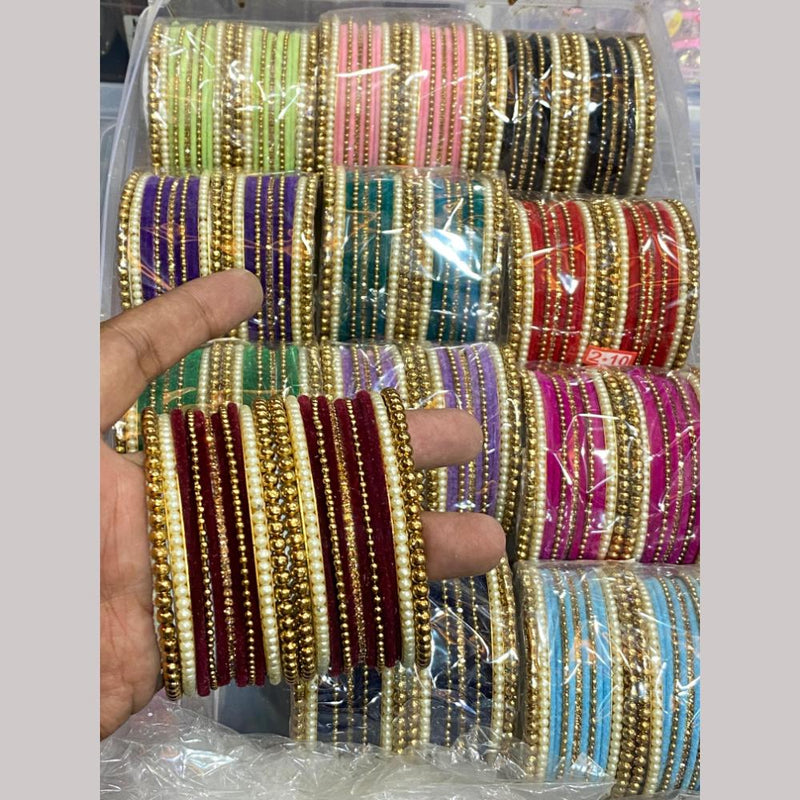 Hira Collections Gold Plated Pearls (12 Set) Mix Color Bangle Set