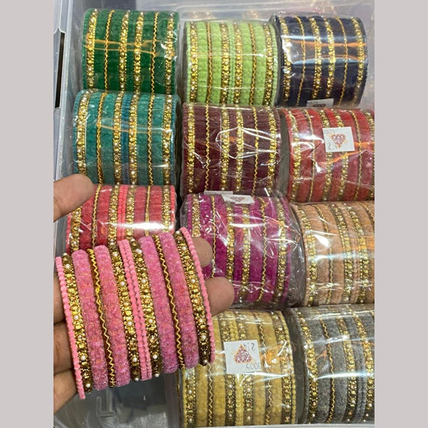 Hira Collections Gold Plated  Austrain Stone (12 Set) Mix Color Bangle Set