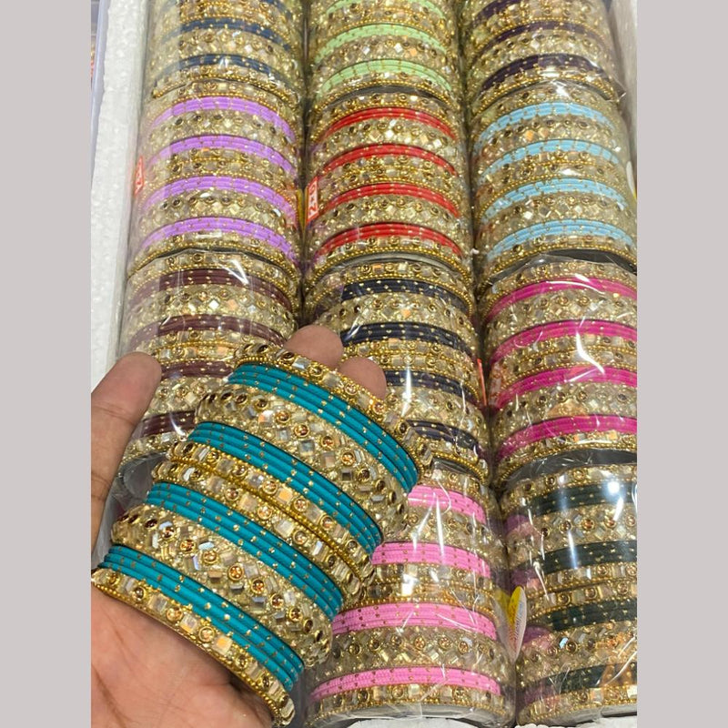 Hira Collections Gold Plated  Austrain Stone (12 Set) Mix Color Bangle Set