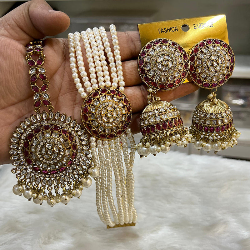 Hira Collections Gold Plated Kundan And Pearl Choker Necklace Set