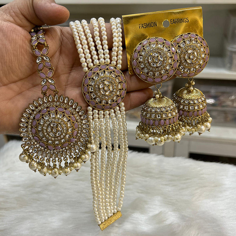 Hira Collections Gold Plated Kundan And Pearl Choker Necklace Set