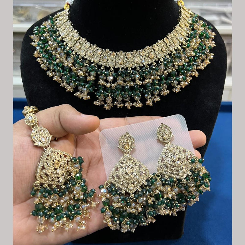 Hira Collections Gold Plated Crystal Stone And Beads Necklace Set