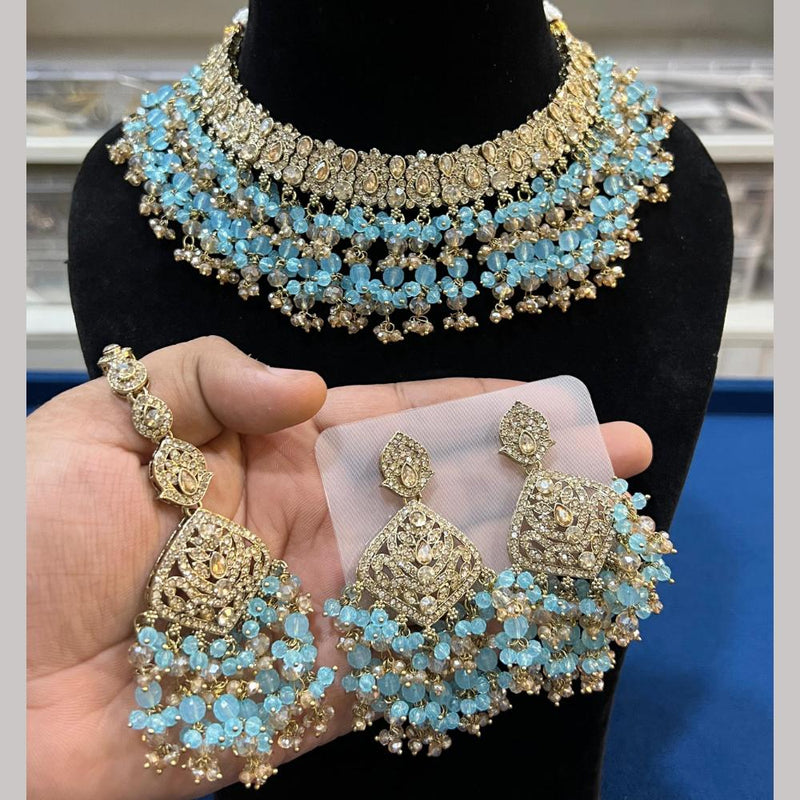 Hira Collections Gold Plated Crystal Stone And Beads Necklace Set