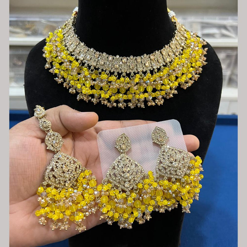 Hira Collections Gold Plated Crystal Stone And Beads Necklace Set