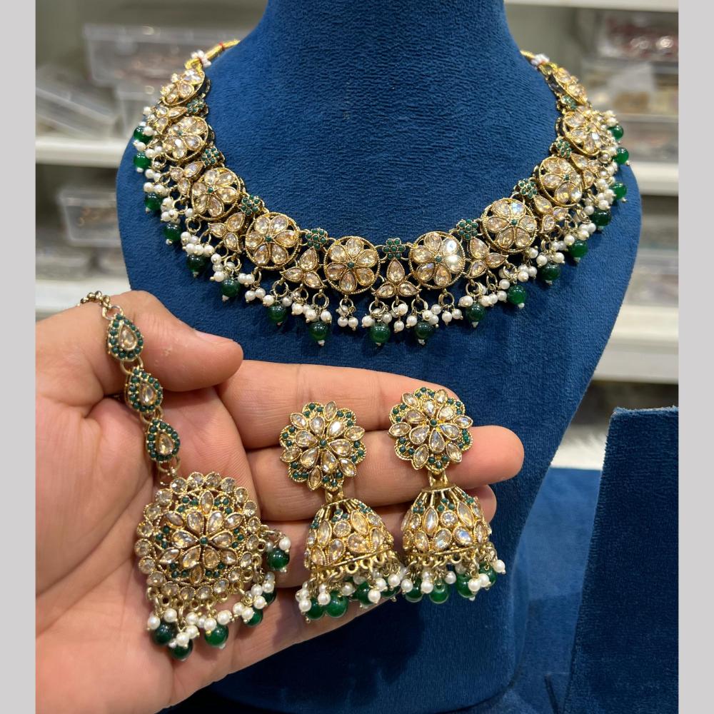 Hira Collections Gold Plated Crystal Stone And Beads Necklace Set