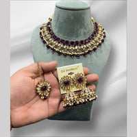 Hira Collections Gold Plated Crystal Stone And Beads Necklace Set