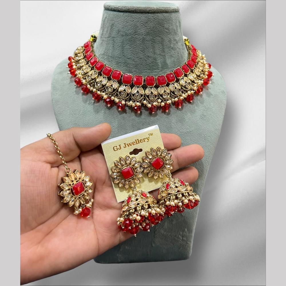 Hira Collections Gold Plated Crystal Stone And Beads Necklace Set