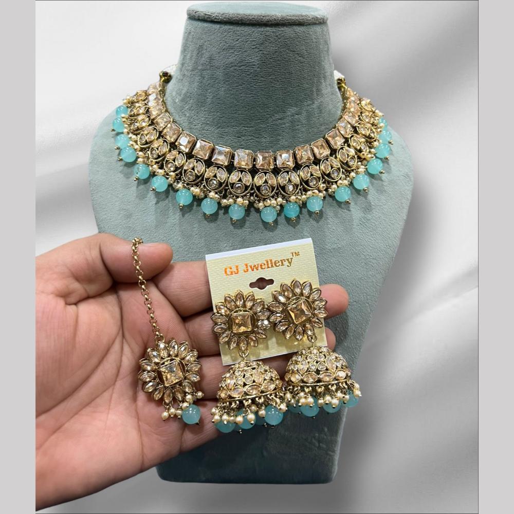 Hira Collections Gold Plated Crystal Stone And Beads Necklace Set