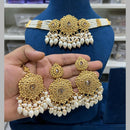 Hira Collections Gold Plated Pota Stone And Pearls Choker Necklace Set