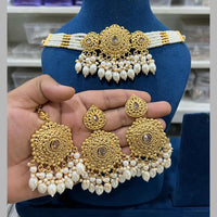Hira Collections Gold Plated Pota Stone And Pearls Choker Necklace Set