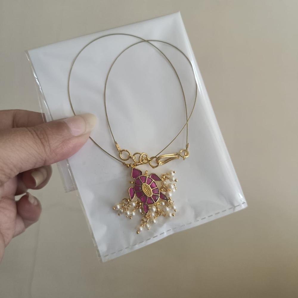 Hira Collection Gold Plated Kundan Stone And Pearl Invisible Necklace Set