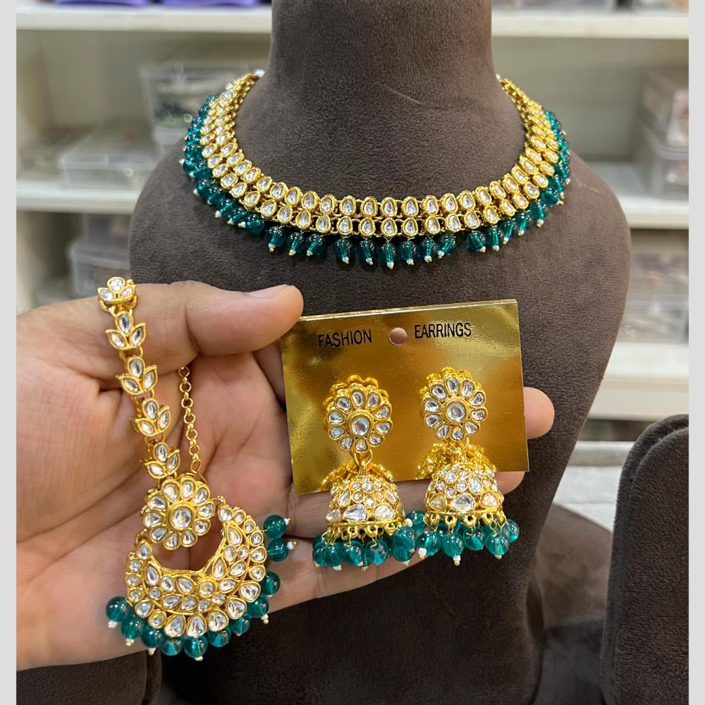 Hira Collections Gold Plated Kundan And Beads Necklace Set