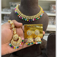 Hira Collections Gold Plated Kundan And Beads Necklace Set