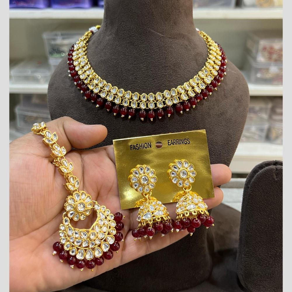 Hira Collections Gold Plated Kundan And Beads Necklace Set