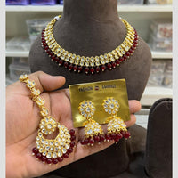 Hira Collections Gold Plated Kundan And Beads Necklace Set