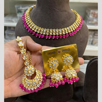 Hira Collections Gold Plated Kundan And Beads Necklace Set