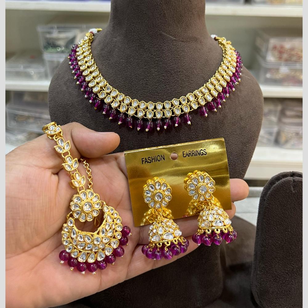 Hira Collections Gold Plated Kundan And Beads Necklace Set