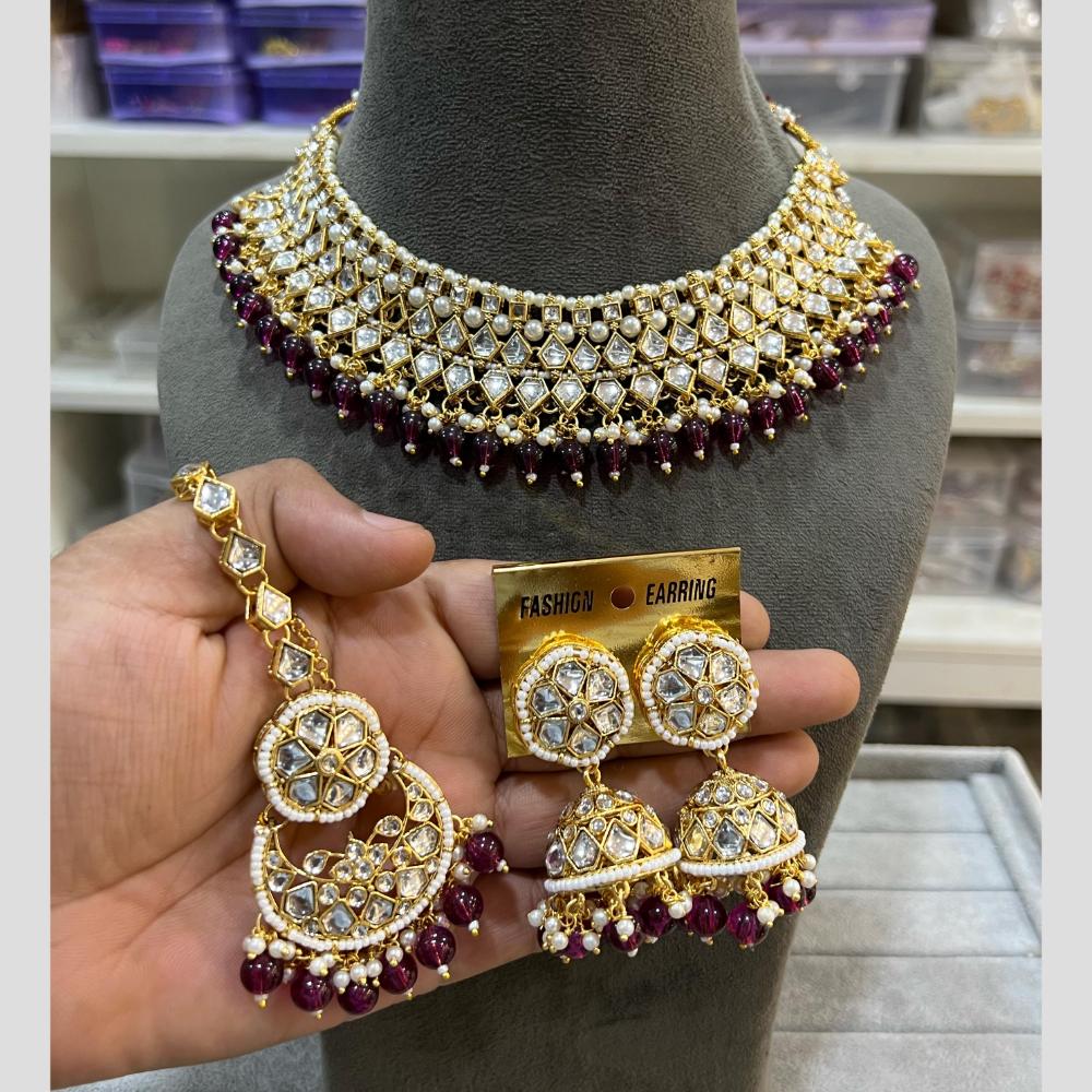 Hira Collections Gold Plated Kundan And Beads Necklace Set