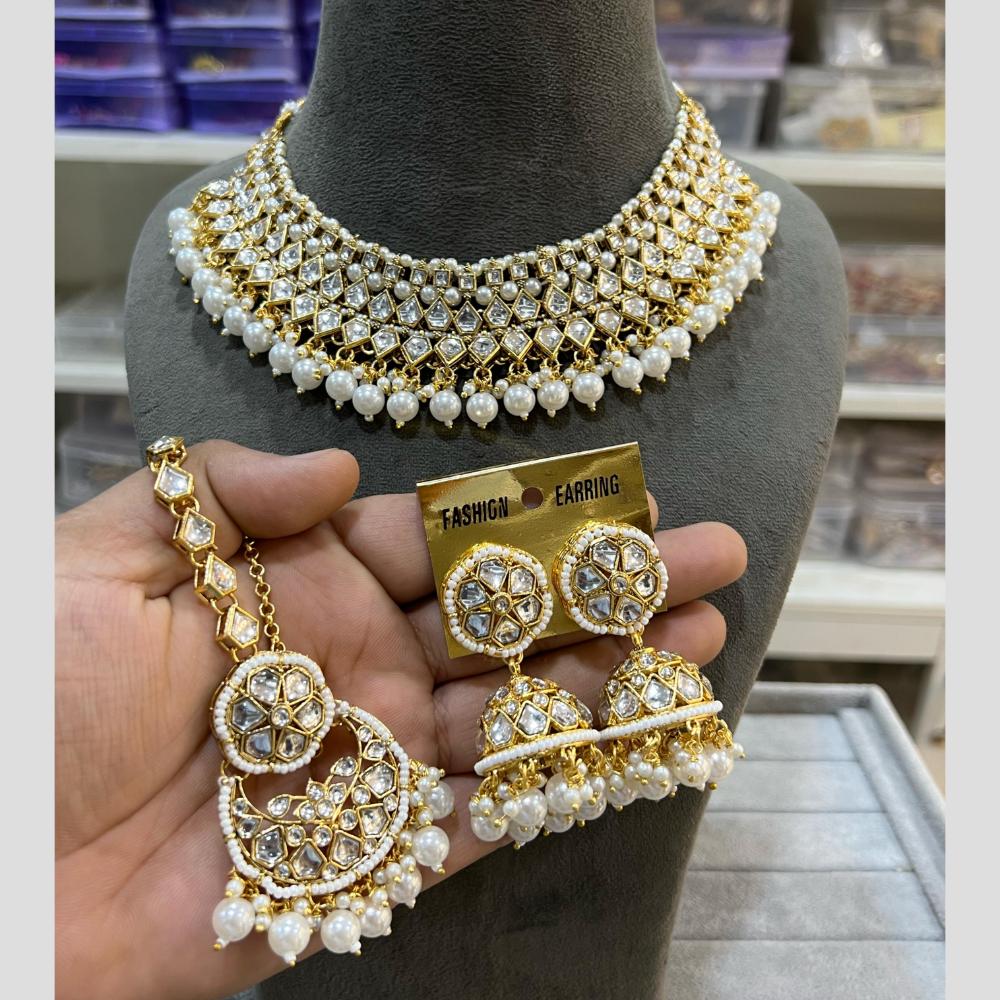 Hira Collections Gold Plated Kundan And Beads Necklace Set
