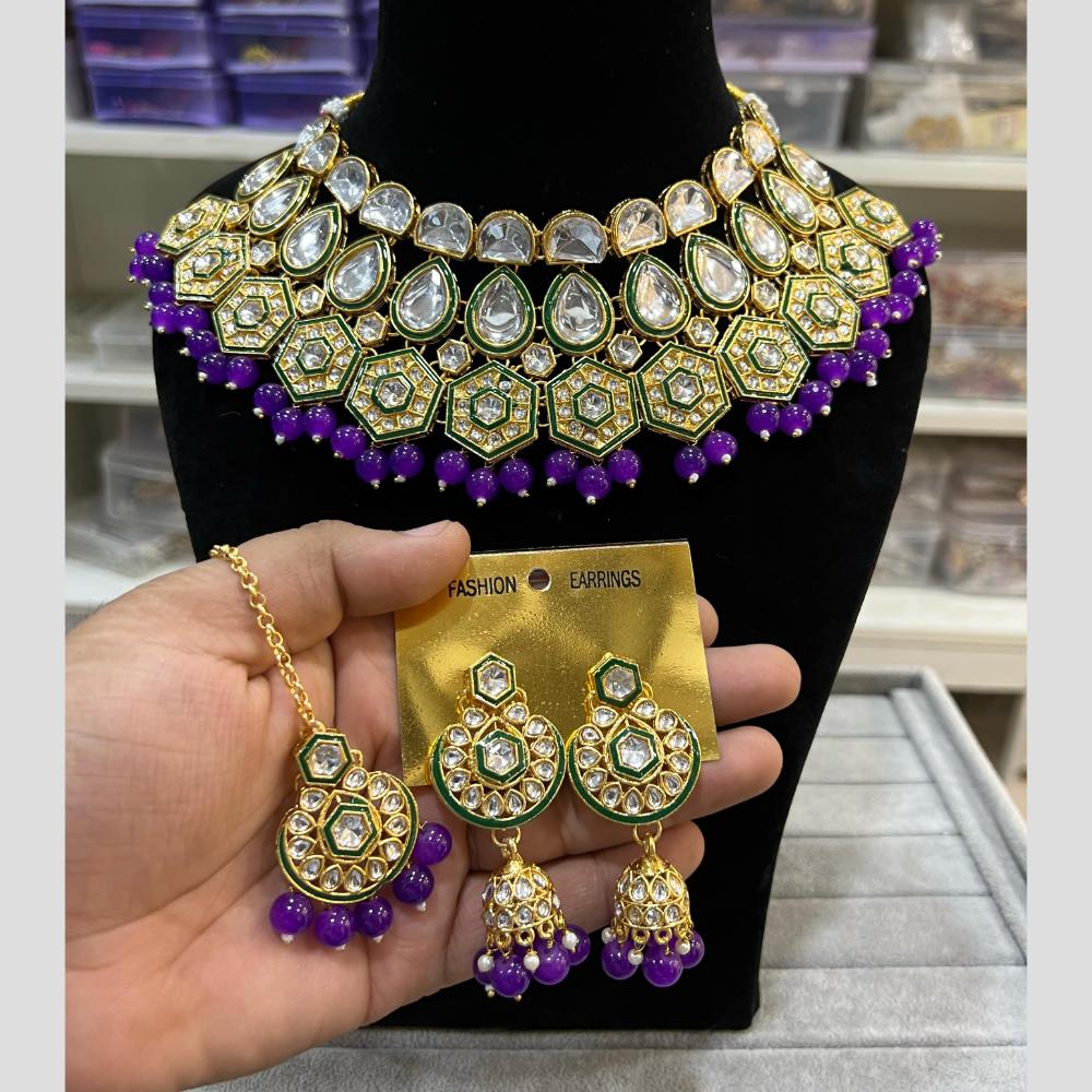 Hira Collections Gold Plated Kundan And Beads Necklace Set