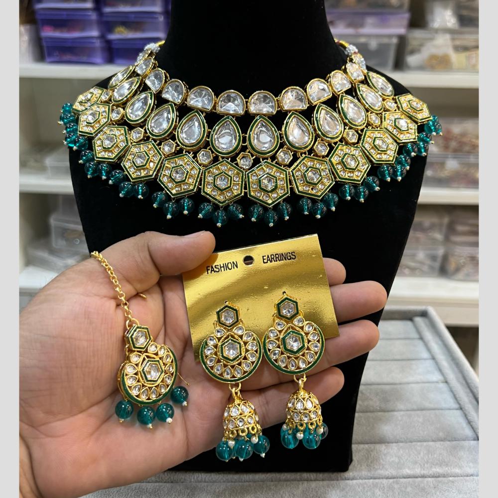 Hira Collections Gold Plated Kundan And Beads Necklace Set