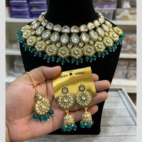 Hira Collections Gold Plated Kundan And Beads Necklace Set