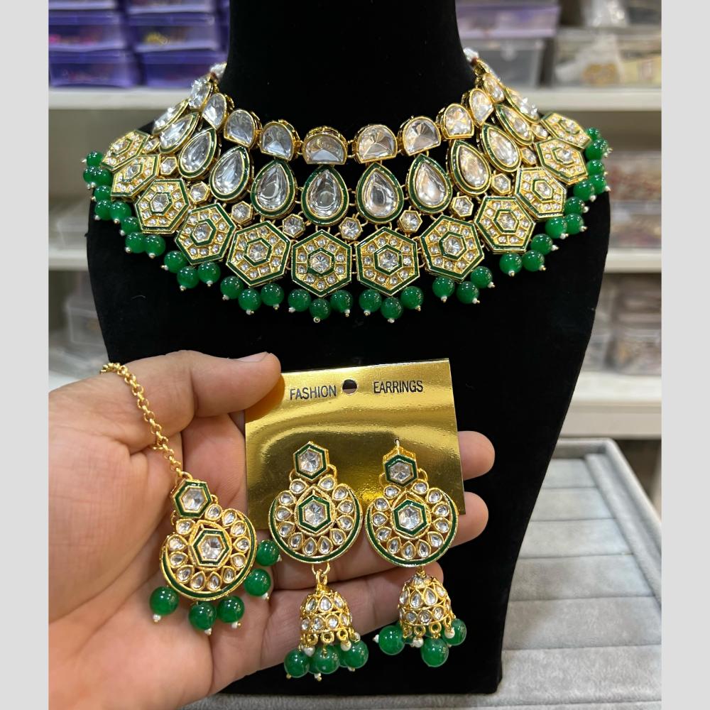 Hira Collections Gold Plated Kundan And Beads Necklace Set