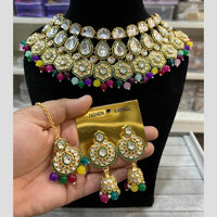 Hira Collections Gold Plated Kundan And Beads Necklace Set