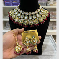 Hira Collections Gold Plated Kundan And Beads Necklace Set