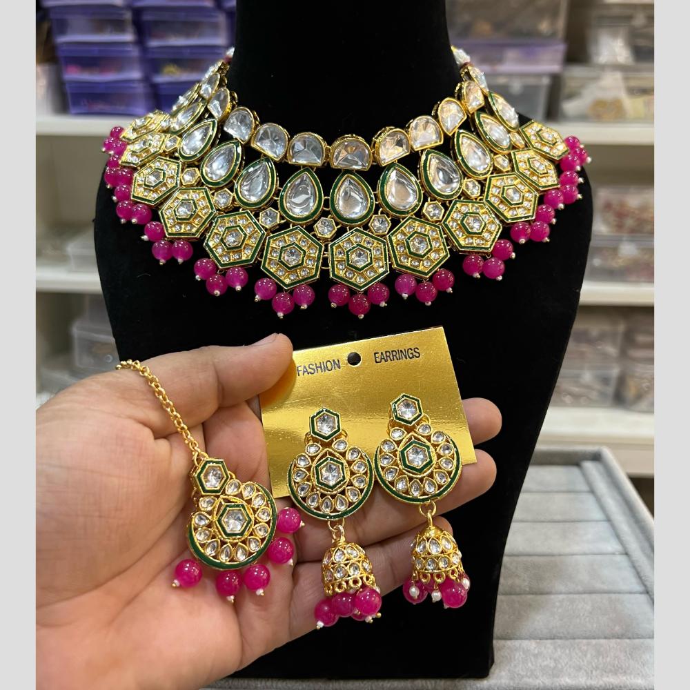 Hira Collections Gold Plated Kundan And Beads Necklace Set