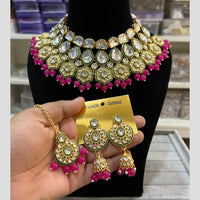Hira Collections Gold Plated Kundan And Beads Necklace Set