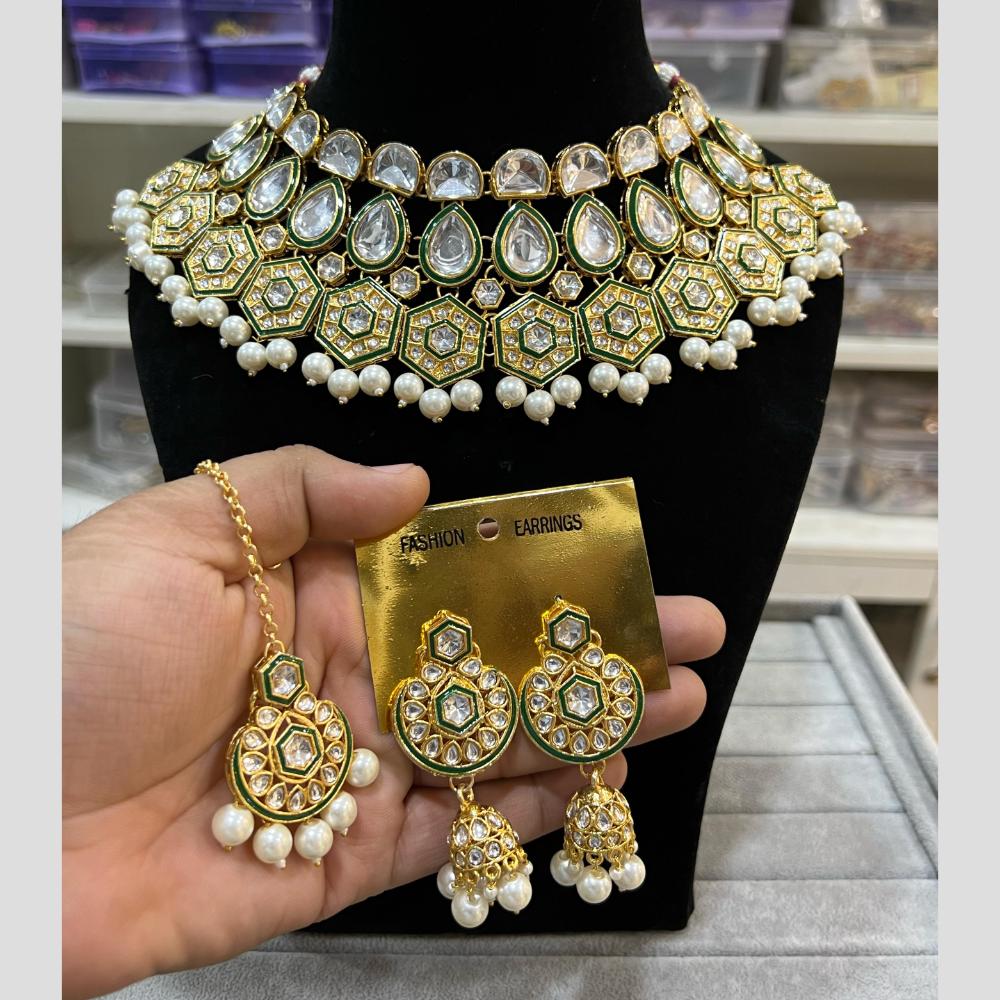 Hira Collections Gold Plated Kundan And Beads Necklace Set